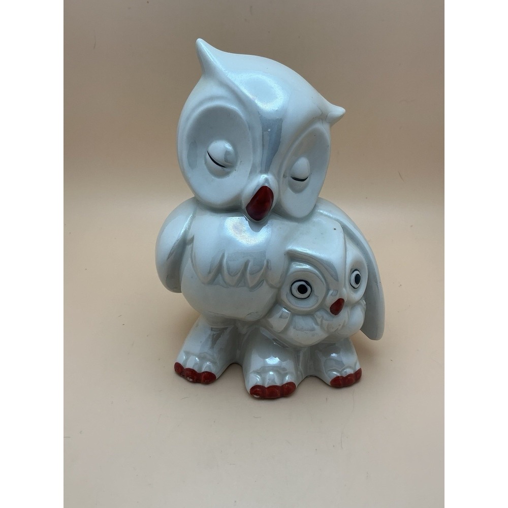 Vintage‎ Owl And Owlet, Mom and Baby Ceramic Figurine and Night Light Lamp